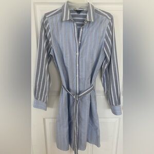 Brooks Brothers Blue and White Striped Dress with Pockets and Belt